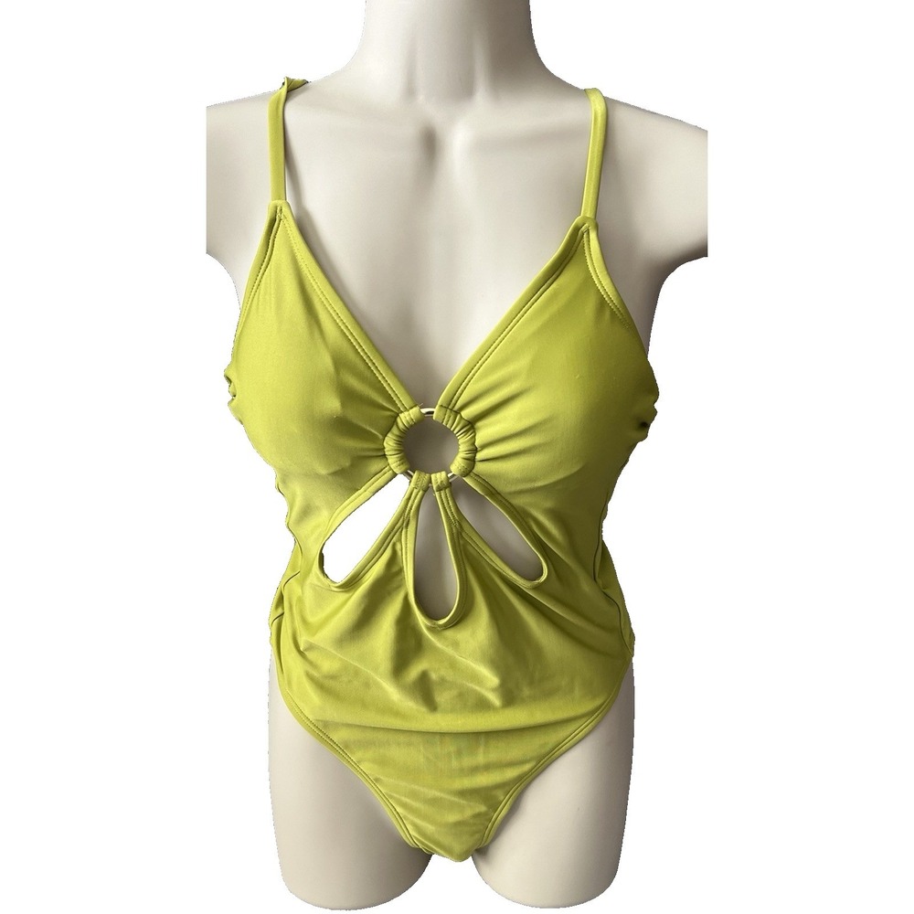 Wild Fable Womens XS Chartreuse Green O-Ring Cutout One Piece Swimsuit Tie Back